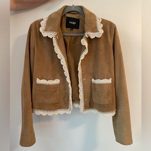 Maje Bicoti Jacket - suede with crochet trim - size 36